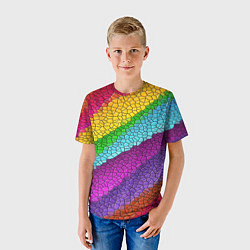 Футболка детская Яркая мозаика радуга диагональ, цвет: 3D-принт — фото 2