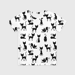 Футболка детская КОШКИ ЧЕРНОЕ НА БЕЛОМ, цвет: 3D-принт
