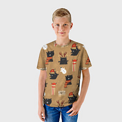 Футболка детская Черные новогодние коты, цвет: 3D-принт — фото 2