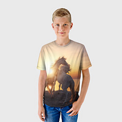 Футболка детская Лошади на закате, цвет: 3D-принт — фото 2