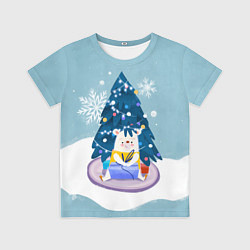 Футболка детская Медвежонок под новогодней елкой, цвет: 3D-принт