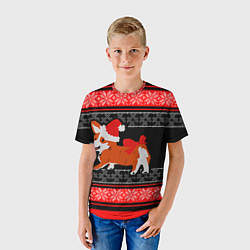 Футболка детская Новогодний корги Новый Год, цвет: 3D-принт — фото 2