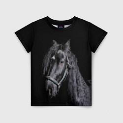Футболка детская Лошадь на черном фоне, цвет: 3D-принт