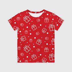 Футболка детская Новогодние подарки на красном фоне, цвет: 3D-принт