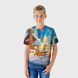 Футболка детская Тигренок на фоне зимнего дома, цвет: 3D-принт — фото 2