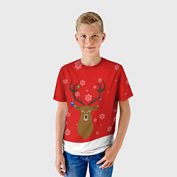 Футболка детская Новогодний олень New Years Deer, цвет: 3D-принт — фото 2