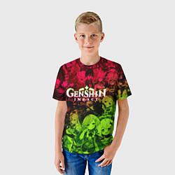 Футболка детская НЕОНОВЫЙ ГЕНШИН ИМПАКТ ЛОГО, GENSHIN IMPACT TOXIC, цвет: 3D-принт — фото 2