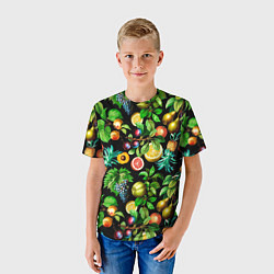 Футболка детская Сочные фрукты - персик, груша, слива, ананас, цвет: 3D-принт — фото 2