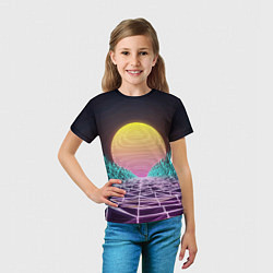 Футболка детская Vaporwave Закат солнца в горах Neon, цвет: 3D-принт — фото 2