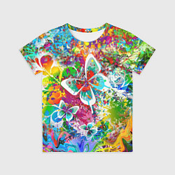 Футболка детская Яркое безумие Бабочки, кляксы, граффити, цвет: 3D-принт