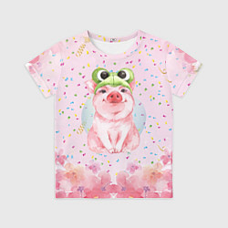 Футболка детская Милый поросенок в шапке-лягушке, цвет: 3D-принт