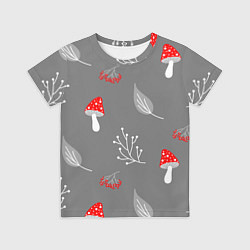 Футболка детская Грибочки на сером фоне, паттерн, цвет: 3D-принт