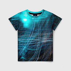 Детская футболка Неоновые волны и линии - Голубой