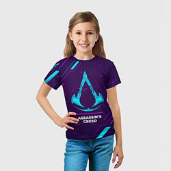 Футболка детская Символ Assassins Creed в неоновых цветах на темном, цвет: 3D-принт — фото 2