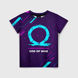 Футболка детская Символ God of War в неоновых цветах на темном фоне, цвет: 3D-принт
