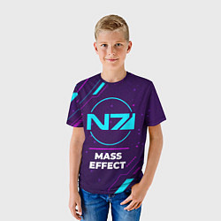 Футболка детская Символ Mass Effect в неоновых цветах на темном фон, цвет: 3D-принт — фото 2