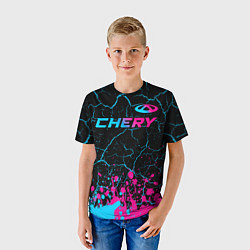 Футболка детская Chery - neon gradient: символ сверху, цвет: 3D-принт — фото 2