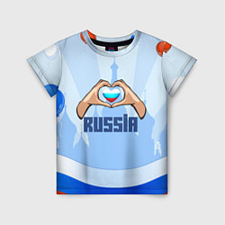 Футболка детская Люблю Россию - сердечко руками, цвет: 3D-принт