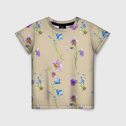 Детская футболка Нарисованные Цветы Колокольчики и Пчёлы