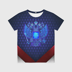 Футболка детская Синий неоновый герб России, цвет: 3D-принт