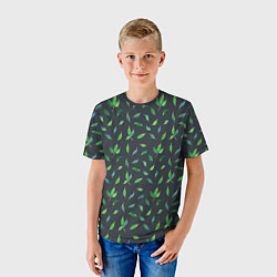 Футболка детская Зеленые листья и веточки на темном фоне, цвет: 3D-принт — фото 2