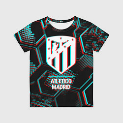 Футболка детская Atletico Madrid FC в стиле glitch на темном фоне, цвет: 3D-принт