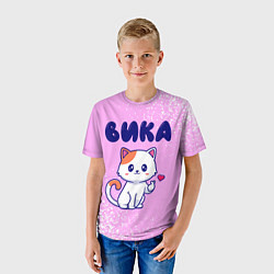 Футболка детская Вика кошечка с сердечком, цвет: 3D-принт — фото 2