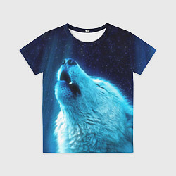Футболка детская Волк воет ну зимнее ночное небо, цвет: 3D-принт