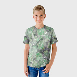 Футболка детская Зеленые цветы на сером мраморном фоне, цвет: 3D-принт — фото 2