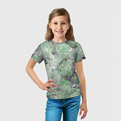 Футболка детская Зеленые цветы на сером мраморном фоне, цвет: 3D-принт — фото 2
