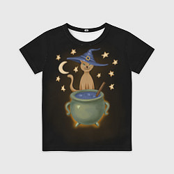 Футболка детская Кот с котелком на хэллоуин, цвет: 3D-принт
