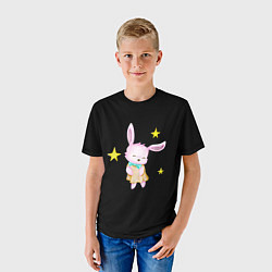 Футболка детская Крольчонок танцует со звёздами на чёрном фоне, цвет: 3D-принт — фото 2