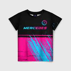 Футболка детская Mercedes - neon gradient: символ сверху, цвет: 3D-принт