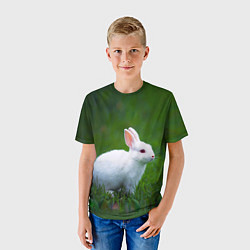 Футболка детская Кролик на фоне травы, цвет: 3D-принт — фото 2