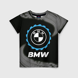 Футболка детская BMW в стиле Top Gear со следами шин на фоне, цвет: 3D-принт