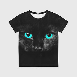 Футболка детская Чёрный кот с бирюзовыми глазами, цвет: 3D-принт