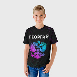 Футболка детская Георгий и неоновый герб России, цвет: 3D-принт — фото 2