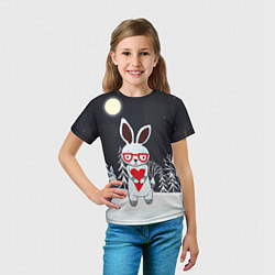Футболка детская Зайчик с сердечком в ночном лесу, цвет: 3D-принт — фото 2
