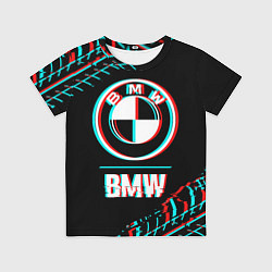 Футболка детская Значок BMW в стиле glitch на темном фоне, цвет: 3D-принт