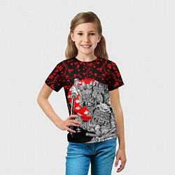 Футболка детская Самурай и сакура на черном фоне, цвет: 3D-принт — фото 2