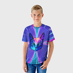 Футболка детская Яркий неоновый портрет кота, цвет: 3D-принт — фото 2