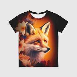 Футболка детская Огненно рыжая лиса в цветах, цвет: 3D-принт