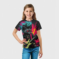 Футболка детская Rocker Cat on a dark background - C-Cats collectio, цвет: 3D-принт — фото 2