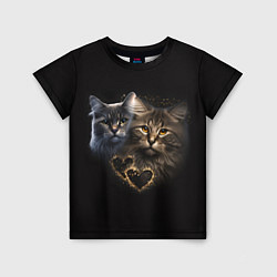Футболка детская Влюбленные кот и кошка с сердечками, цвет: 3D-принт