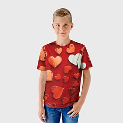 Футболка детская Красные сердца на красном фоне, цвет: 3D-принт — фото 2