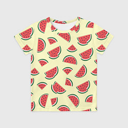 Футболка детская Кусочки арбуза на желтом фоне, цвет: 3D-принт