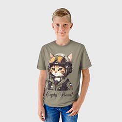 Футболка детская Киска военный пилот, цвет: 3D-принт — фото 2