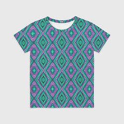 Футболка детская Зелено-фиолетовые ромбы: орнамент, цвет: 3D-принт