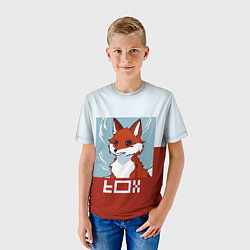 Футболка детская Пиксельная лиса с надписью fox, цвет: 3D-принт — фото 2