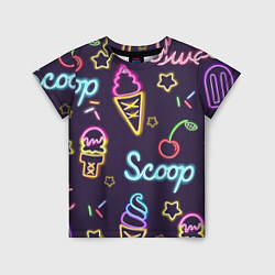 Футболка детская Неоновые надписи sweet scoop, цвет: 3D-принт